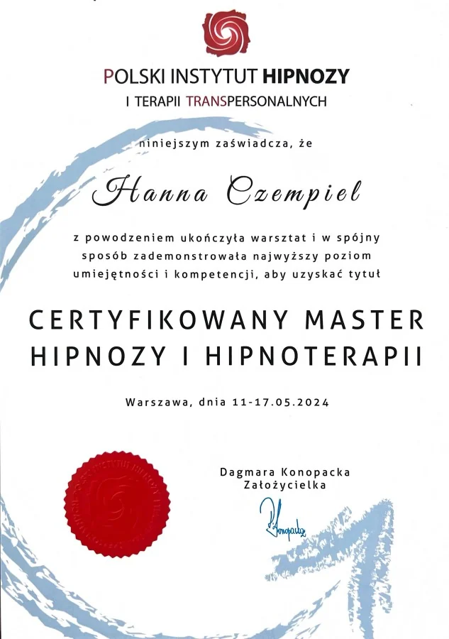 Certyfikowany Master Hipnozy i Hipnoterapii